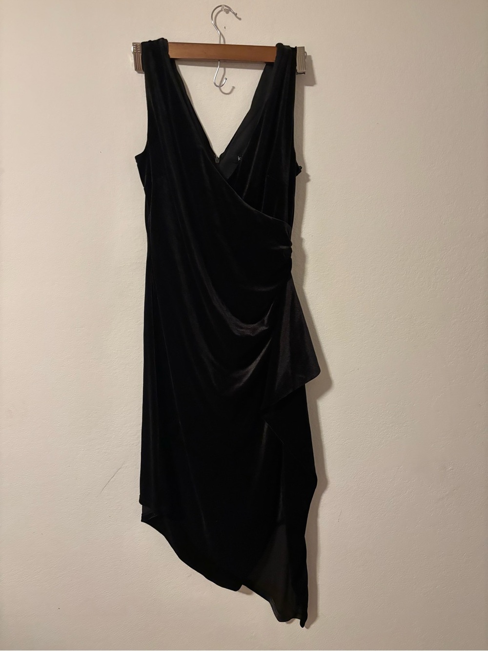 Kensie Black Asymmetrical Velvet Wrap Dress